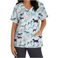 thumbnail image 1 of Snoarin Summer Plus Size Tops for Women Tops Short Sleeve V-neck Tops Working Uniform Floral Print With Three Pockets Blouse Work Uniforms for Women on Clearance, 1 of 5
