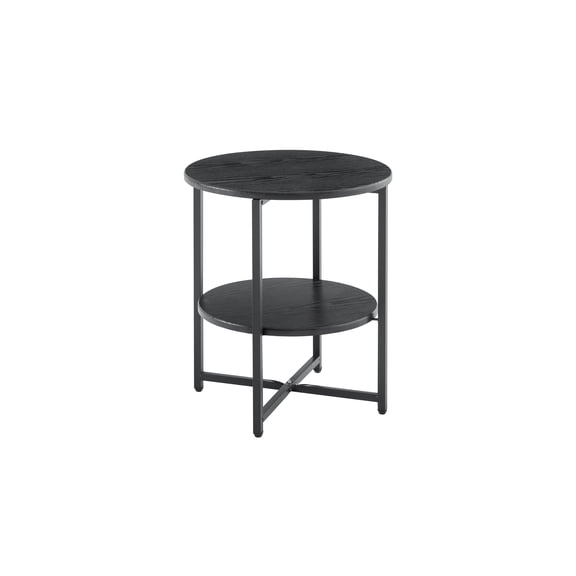 Small Round Side Table, 2-Tier Farmhouse End Table with Storage Shelf, Black Accent Table for Small Spaces, Night Stand for Bedroom Living Room Office Sunroom Coffee Table