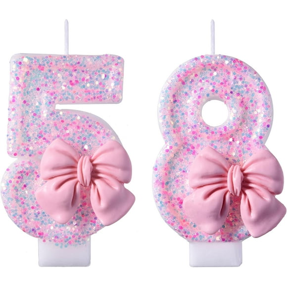 VSHILI 58th 85th Birthday Candles, Pink 85 58 Year Old Number Birthday Candles, Happy Birthday Party Cake Topper Decoration Gifts for Women