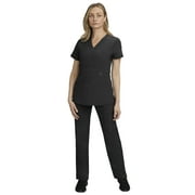 Stat Medical Wear Women’s Scrubs Set - 2 Pocket Kimono Neck Scrub Top with 5 Pocket Drawstring Pant Set (Color Black ,Size XS )