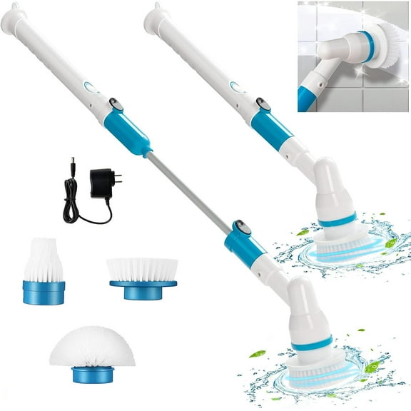 Electric Spin Scrubber,Cordless Spin Scrubber Shower Cleaning Brush with 3 Replaceable Brush Heads and Adjustable Extension Handle,Power Cleaning Brush for Bathroom Floor Toilet