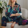thumbnail image 5 of KLL Colorful Flower Tiger Print Women's Long Sleeve Pajamas with Pants Sleepwear Loungewear 2 Set-Small, 5 of 7