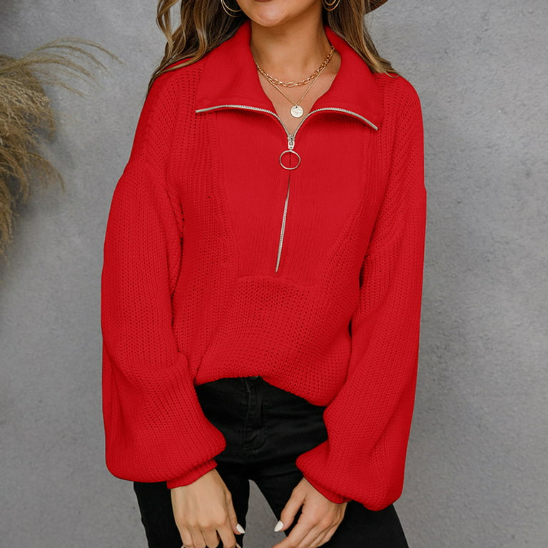 V-Neck Zipper Women Casual Loose,Under 1 Dollar Items only,Orders Placed by  me, Prime Deals of Today onlyclerance. Items for Women,Discounted  Items,Deal of The Day Red at  Women's Clothing store