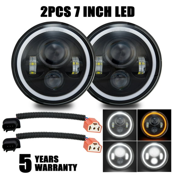 1 Pair 7" Inch Round LED Headlights Halo Angle Eyes For Jeep Car Custom Projector Housing Cool White Color Temperature