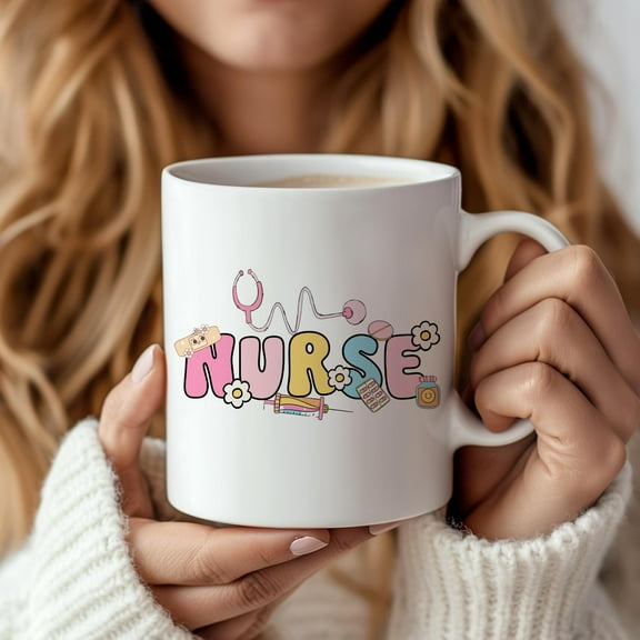 ChaChaCoo Colorful Nurse Mug | Cute Nurse Coffee Cup with Medical Symbols | Nurse Appreciation Gift | Healthcare Worker Present | RN Gift