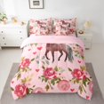 thumbnail image 2 of Homewish Western Horse Animal Bedding Comforter Set 7 Pieces, Romantic Pink Rose Full Bedding Set, Teens Kisd Women Girls Reversible Fitted Sheet Flat Sheet, Microfiber Bedroom Decor, 2 of 7