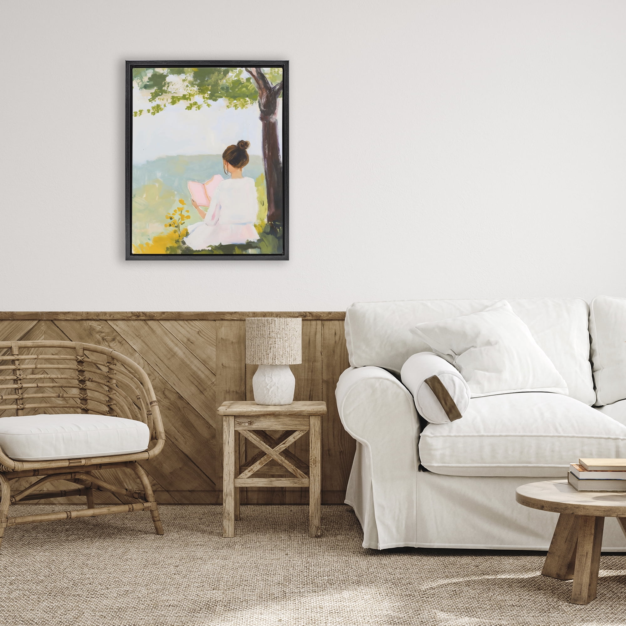 Stupell Industries Girl Reading in Nature Black Framed Floater Canvas Wall Art, design by The Prints Vibe