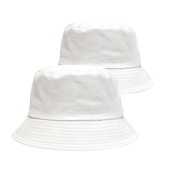 2pcs White Bucket Hat Outdoor Sun Protecting Hat Beach Sunscreen Beautiful Hat for Men and Women