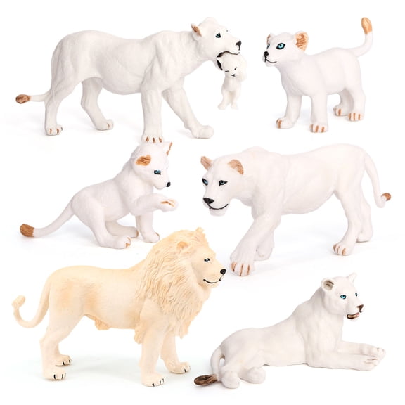 White Lion Figures 6PCS Jungle Animal Toys Figurines Decoration Christmas Birthday Gift Education