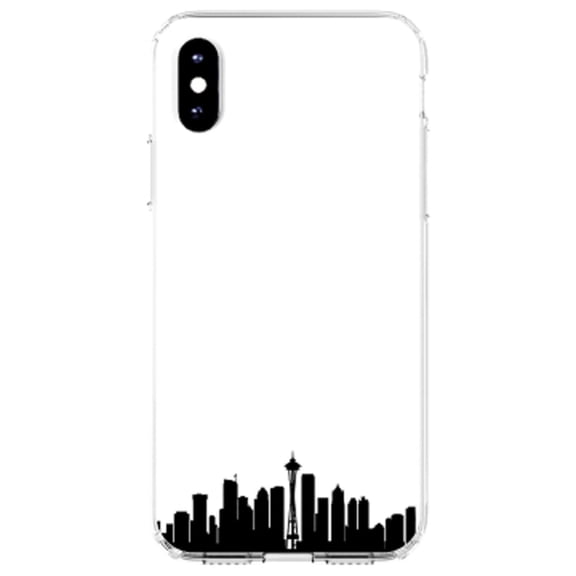 DistinctInk Clear Shockproof Hybrid Case for iPhone X / XS (5.8" Screen) - TPU Bumper, Acrylic Back, Tempered Glass Screen Protector - Seattle Skyline Silhouette - Show Your Love of Seattle