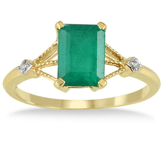 SZUL Women's 1.60 Carat Emerald and Diamond Ring in 10K Yellow Gold