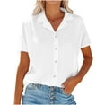 thumbnail image 1 of Womens Short Sleeve Casual Button Down Shirts Summer Soft Fashion Blouses Loose Collared V Neck Work Tops, 1 of 5