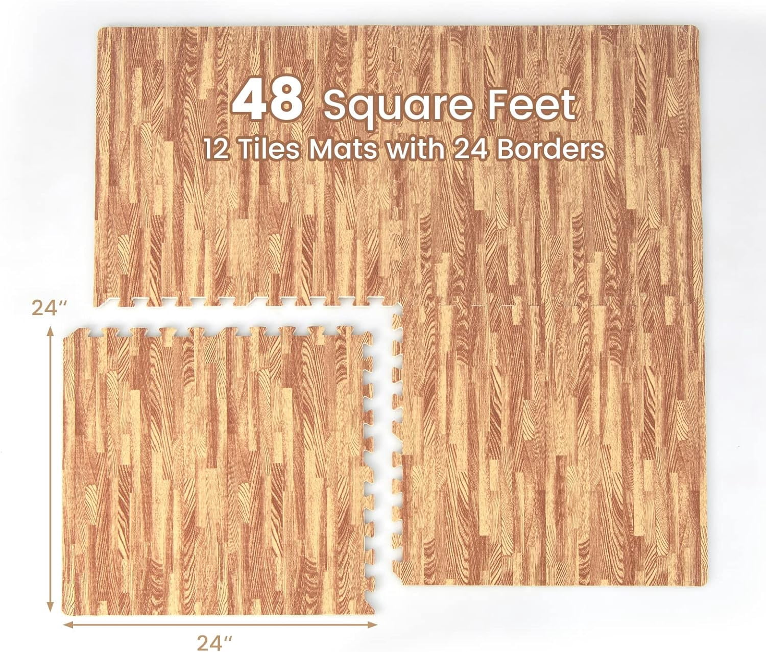 WBTER 12 Tiles Foam Flooring Mats with Border, 48 SQ FT EVA Interlocking Exercise Foam Mats for Exercise Equipment, Elastic Puzzle Play Mats, 3/8” Thick Non-Slip Workout Floor Mats for Home Gym