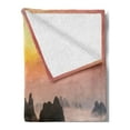 thumbnail image 2 of Mountain Soft Flannel Fleece Throw Blanket, Chinese Mountains with Mist Clouds Horizon Sunset Dreamlike Surreal Picture, Cozy Plush for Indoor and Outdoor Use, 70" x 90", Orange Brown, by Ambesonne, 2 of 5