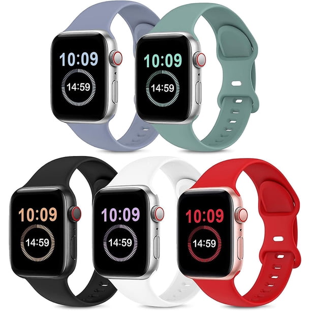 Paquete de 5 bandas compatibles con Apple Watch Band 38 mm, 40 mm, 41 mm, 42 mm, 44 mm, 45 mm, compatibles con Iwatch Series 7, 6, 5, 4, 3, 2, 1 Se, mujeres, hombres, gris lavanda/ca
