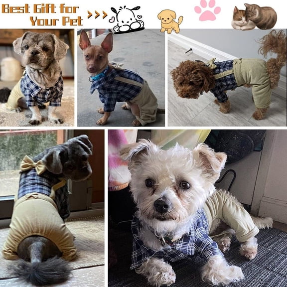Dog Shirts Clothes Striped Onesies, Pet Plaid Overalls Apparel, Puppy Costumes Classic Black and White Jumpsuit with Bowtie for Small Medium Dogs Cats Boy Girl Wedding/Party (X-Large, Yellow)