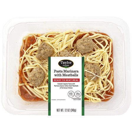 Taylor Farms Pasta Marinara with Meatballs, Microwave Ready Single Serve Meal, 12 oz, Fresh