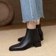 thumbnail image 4 of Quealent Adult Women Shoes Wide Width Boots for Women Fashion Women Artificial Leather Solid Color Autumn Thick Sole Dress Boots for Women Low Heel Black 7, 4 of 5