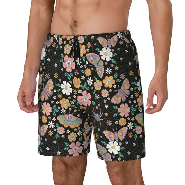 Fotbe Floral Insects Traje de Baño para Hombre – Shorts de Natación de Secado Rápido con Forro y Bolsillos-Large