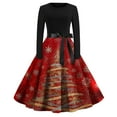 thumbnail image 4 of Christmas Dresses for Women Women's Fashion Round Casual Slim Fit Christmas Print Large Swing Long Sleeve Dress for Holiday Party,Red,M, 4 of 5