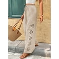 thumbnail image 5 of Eytino Beach Pants for Womens Summer Boho Drawstring Elastic Waist Casual Wide Leg Hollow Out Textured Trousers, 5 of 7