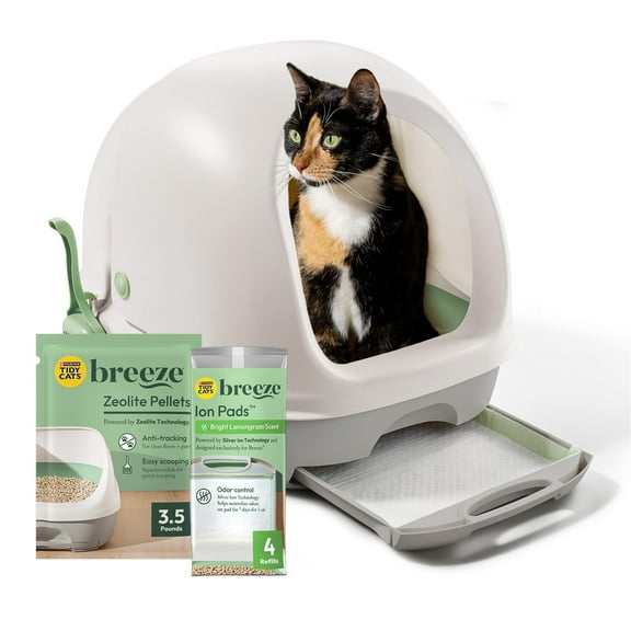 Purina Tidy Cats Breeze Covered Cat Litter Box System Kit with Pellet Cat Litter, Hooded Litter Box, and Litter Box Pads