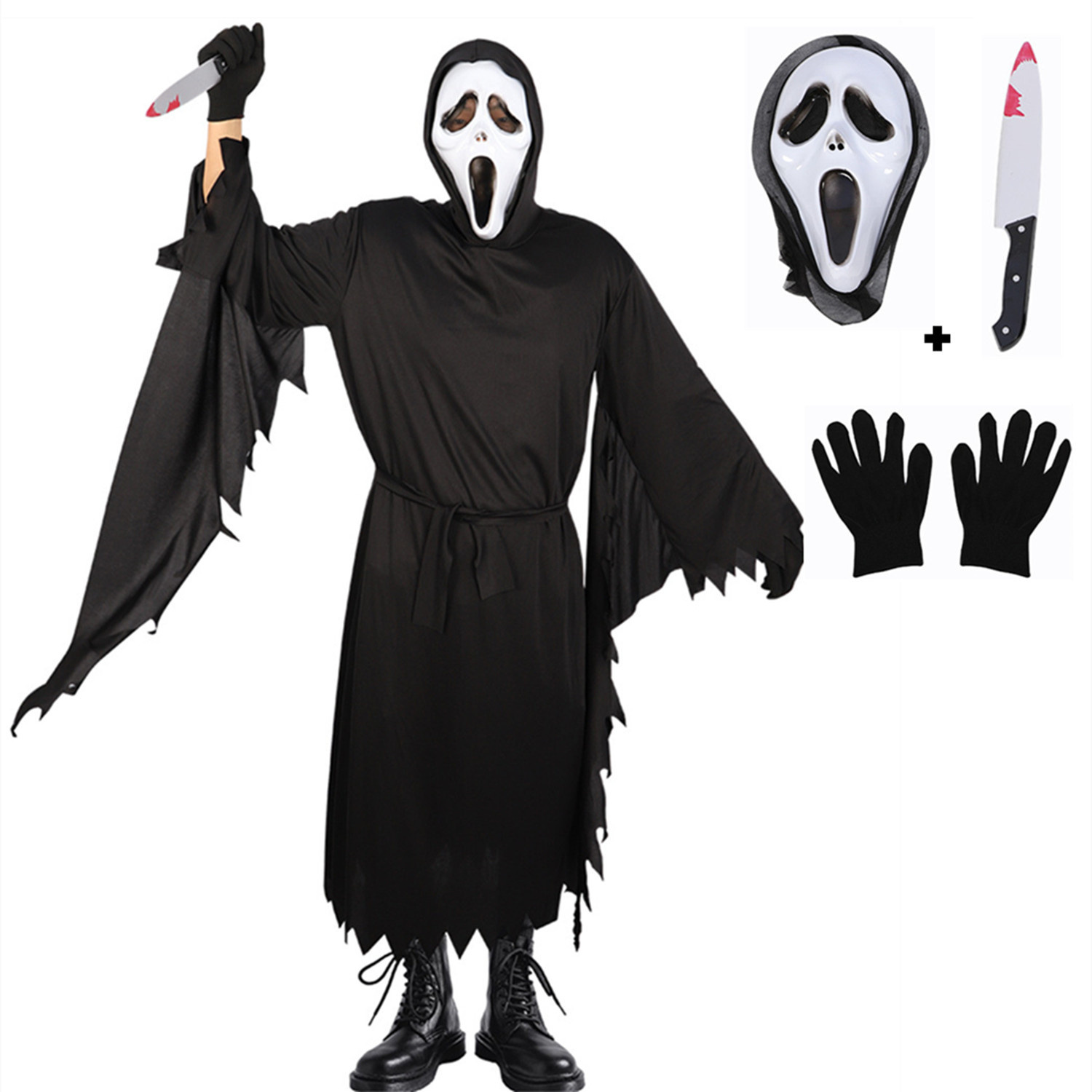 Scream Costume Adult,Scream Halloween Ghost Face Costume with Scream