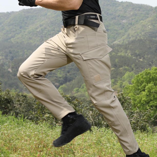 Pantalones largos para hombre, cintura elástica, informales, deportivos, multibolsillos, de poliéster.