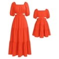 thumbnail image 3 of FYMNSI Mommy and Me Square Neck Dresses Solid Color Ruffled Maxi Dress with Pockets Cutout Waist Tiered Matching Outfits Orange (Mom L), 3 of 11