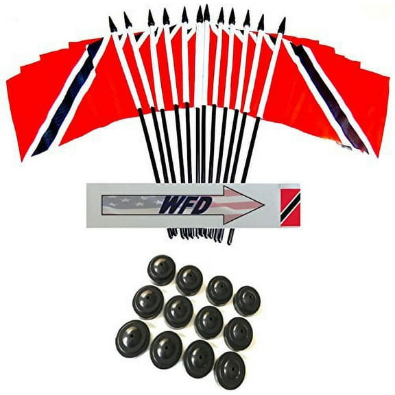 Pack of 12 4"x6" Trinidad and Tobago Polyester Miniature Office Desk & Little Table Flags, 1 Dozen 4"x 6" Trinidad Small Mini Handheld Waving Stick Flags with 12 Flag Bases (Flags with Stands)