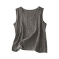 thumbnail image 2 of lcziwo Women Solid Color Tank Top Linen Comfy Sleeveless Camisole Loose Summer Holiday V Neck Undershirt Going Out Tops Dark Gray L, 2 of 5