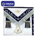 thumbnail image 2 of Past Master Blue Lodge Apron – Navy Blue with Silver Fringe Tassels & Hand Embroidery, Masonic Regalia with Adjustable Belt, 2 of 5