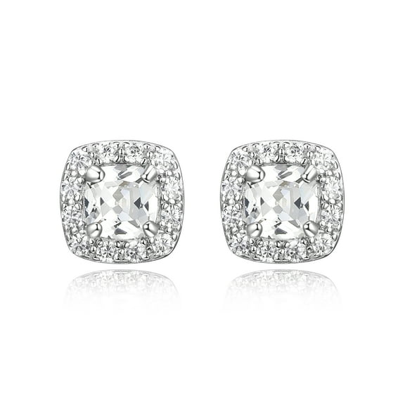 Forever Facets Women's Platinum over 925 Sterling Silver Created White Sapphire and CZ 4mm Stud Earring Jewellery Valentines