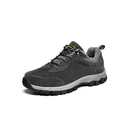 

SIMANLAN Men s Lightweight Hiking Shoes Low Top Trekking Shoe Casual Comfortable Round Toe Sneakers Gray Plush Lining 7.5