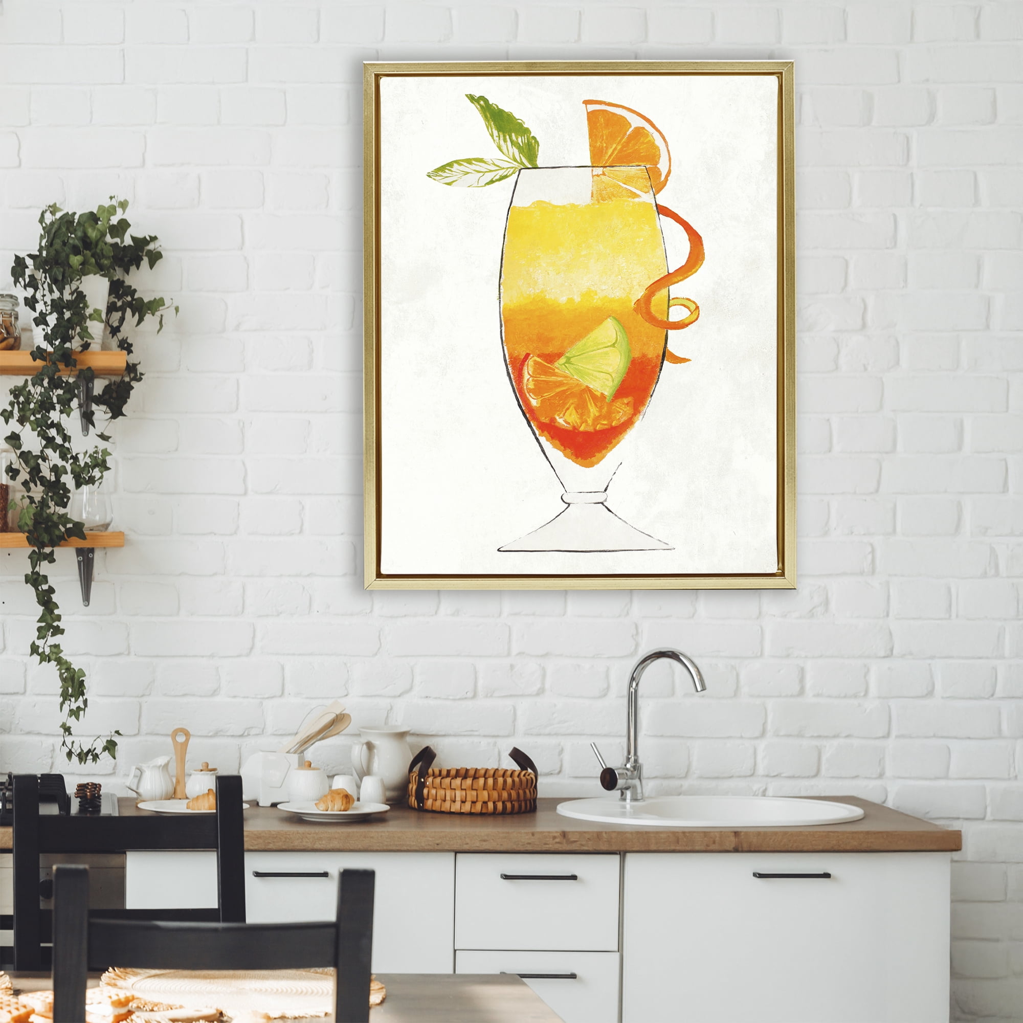 Stupell Industries Summer Cocktail Orange Fruit Gold Framed Floater Canvas Wall Art, design by Lorenzo Collective