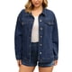 thumbnail image 1 of Chaqueta de mezclilla de manga larga y botones para mujer INSPIRE CHIC, oversized, con bolsillos, talla L, azul oscuro, 1 of 5