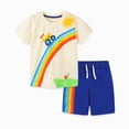 thumbnail image 6 of NOLDARES Baby Boy Summer Clothes 2pcs Crewneck Short Sleeve Shirt Cotton Shorts Dinosaur Truck Print Outfits(Beige,2-3 Y), 6 of 8