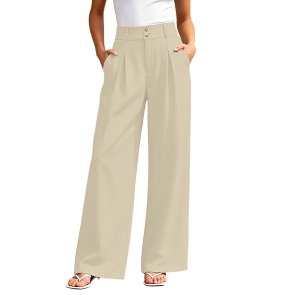 cocolona Womens Casual High Waist Pleated Dress Pants Elastic Waist Straight Wide Leg Commute Work Pants with Pockets