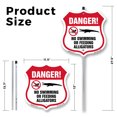 thumbnail image 2 of Alligator Warning Shield Sign Danger! No Swimming Or Feeding Alligators (5 Pack) 12 inch X 12 inch Shield Shaped Rust-Free Aluminum Metal Signs with Aluminum Mounting Stakes Weather, 2 of 8