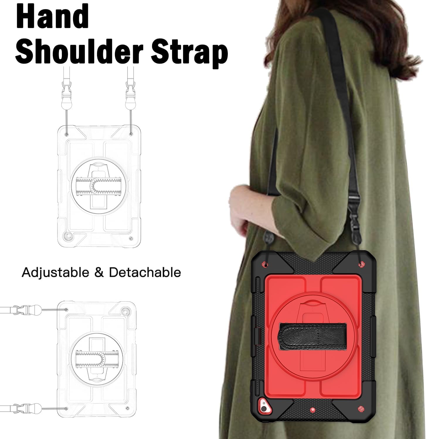 BMOUO iPad 6th / 5th Generation Case,iPad 9.7 2018/2017 Case,iPad Air 2 Case,3 Layer Shockproof [360 Swivel Stand][Hand Strap][Pencil Holder] Kids Case for iPad 9.7 Inch 2018/2017 - Black+Red