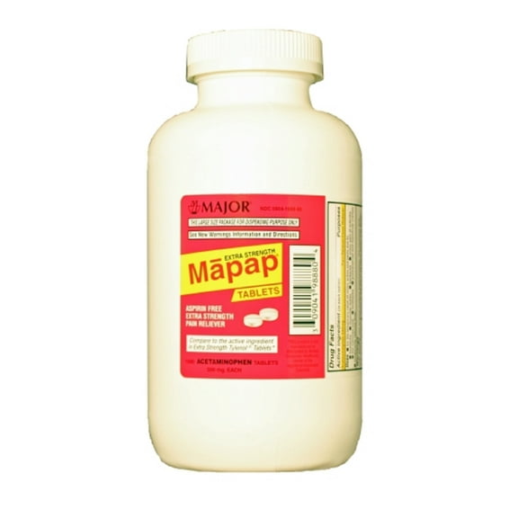 019MJRX MAJOR MAPAP 500MG TAB ACETAMINOPHEN-500 MG White 1000 TABLETS UPC 309041988804 (PACK of 2)
