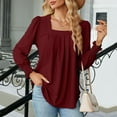 thumbnail image 2 of BLVB Womens Fall Spring Shirts Square Neck Pleated Long Sleeve Tunic Tops Casual Ladies Going out Blouse Tees, 2 of 7
