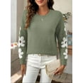 thumbnail image 2 of Ladies floral pattern round neck elegant long-sleeved off-shoulder pullover sweater, 2 of 6