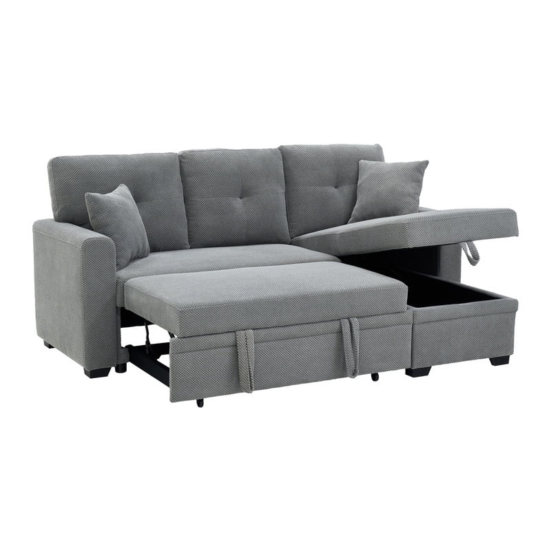 Convertible Sleeper Sectional Sofa with Pull-Out Bed & Reversible Chaise, Loveseat Couch with Hidden Storage for Small Spaces