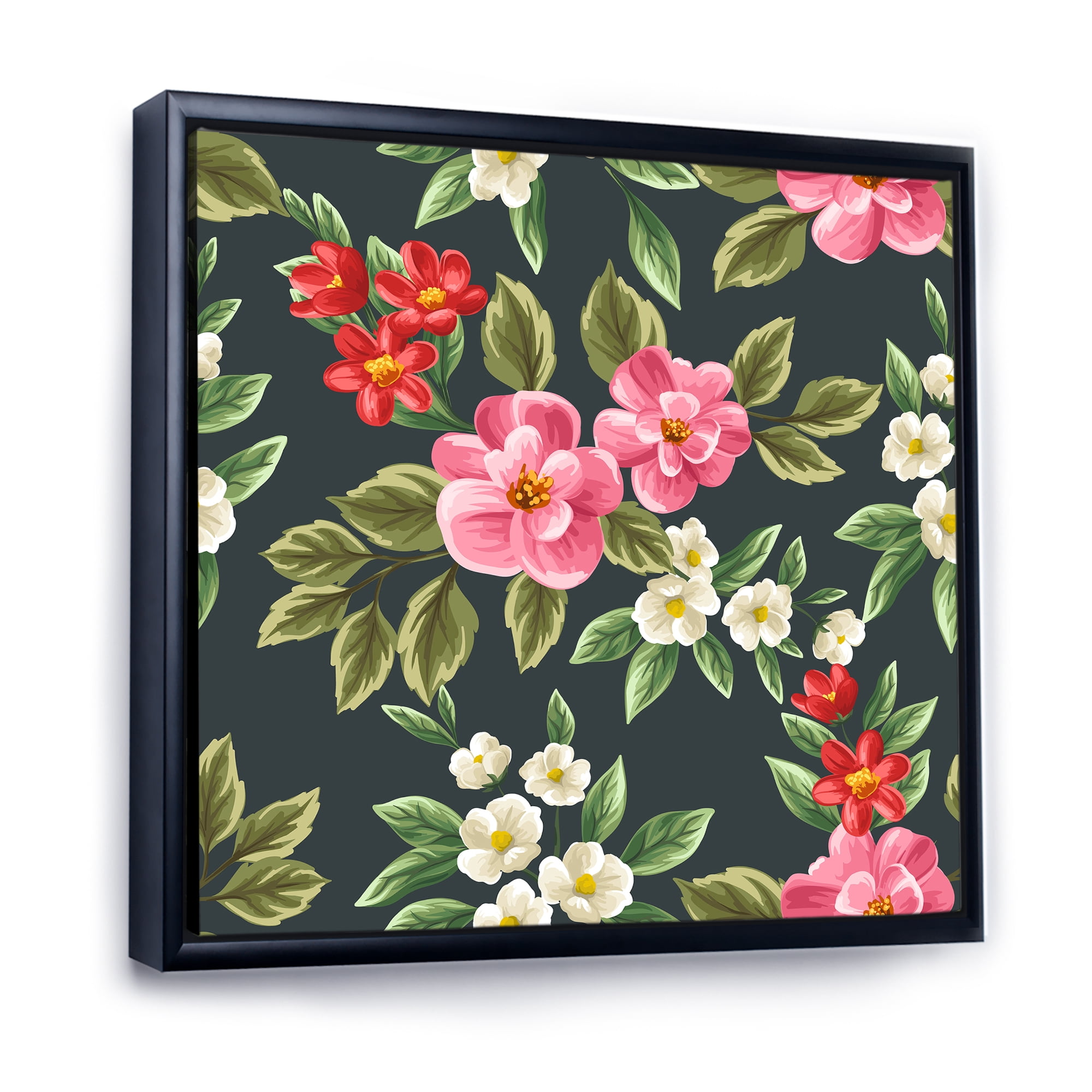 Designart 'Vintage Red and Pink Wildflowers II' Traditional Framed Canvas Wall Art Print