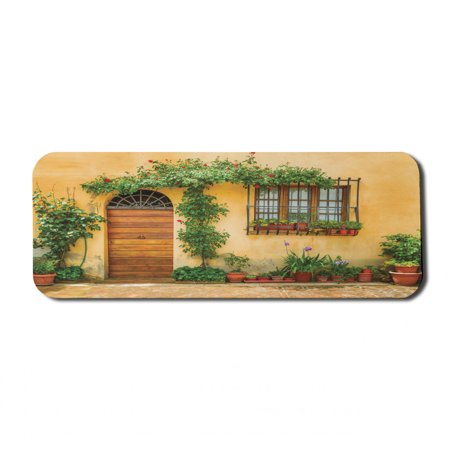 Garden Computer Mouse Pad  Still Life Photo of Old House s Interior Floral Planrs and Door  Rectangle Non-Slip Rubber Mousepad Large  31  x 12  Gaming Size  Pale Orange Fern Green  by Ambesonne