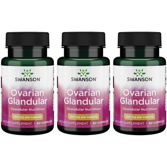 Swanson Ovarian Glandular - Natural Supplement Promoting Women's Glandular Health & Balance Support - Sourced from Premium Bovine Tissue to Support Wellness - (60 Capsules, 250mg Each) (3 Pack)