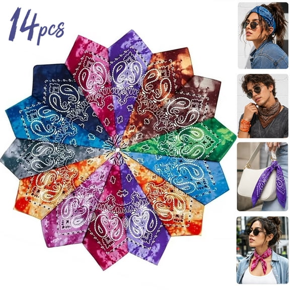 Holytech 14 pieces Bandanas Paisley Print Novelty Headband Cowboy Headwraps Scarfs Hair Head Bandana for Women Men Boy Girl