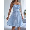 thumbnail image 6 of Women's Square Neck Spaghetti Strap Tiered High Waist Flowy Casual Mini Dress XXL, 6 of 10