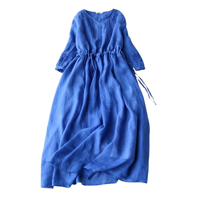 Robe Amincissante à Taille Haute pour Femmes Manches 5/4 Col Rond - Robe Élégante Décontractée en Polyester pour Quotidien/fête avec Tissu Extensible